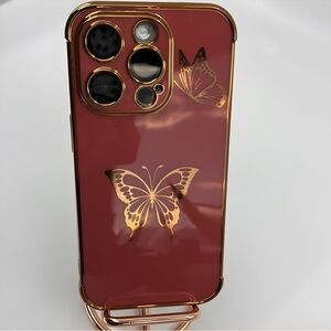 Pink Flutter: Flaunt Your Style with Luxurious Butterflies iPhone‎ 14 Pro Case!